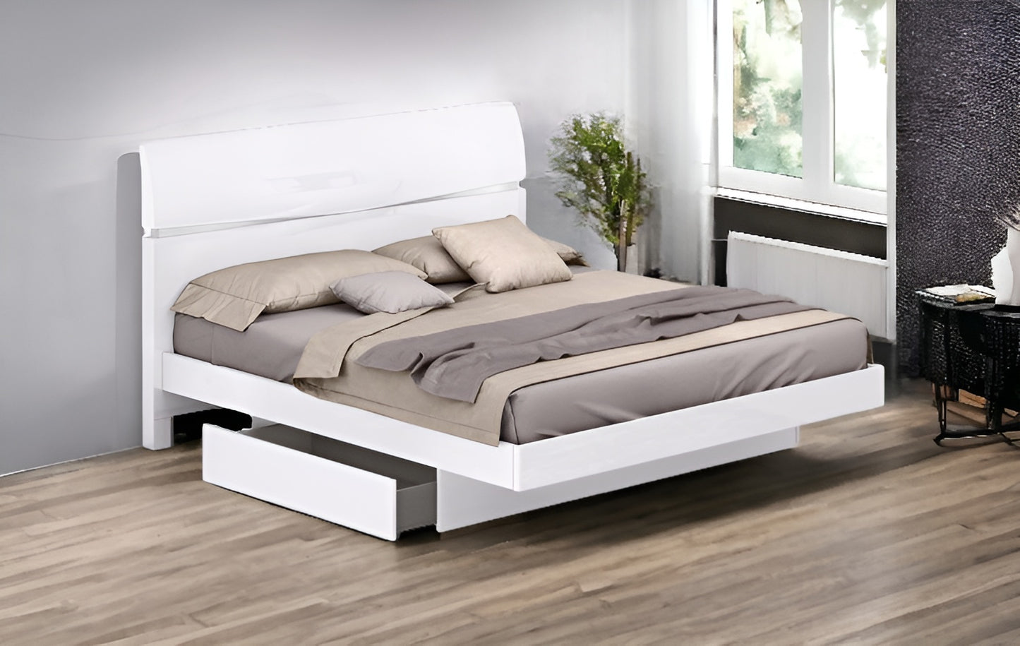 Solid Wood King White Bed