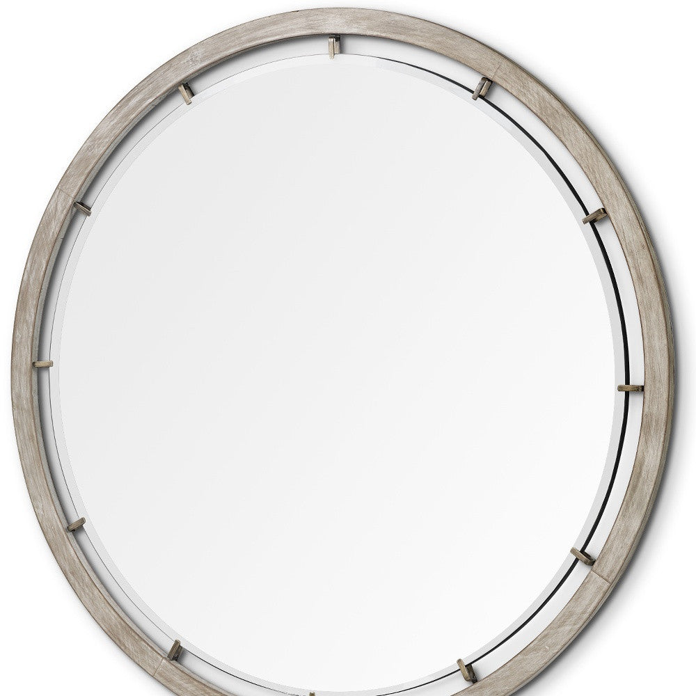 54" Round Brown Wood Frame Wall Mirror