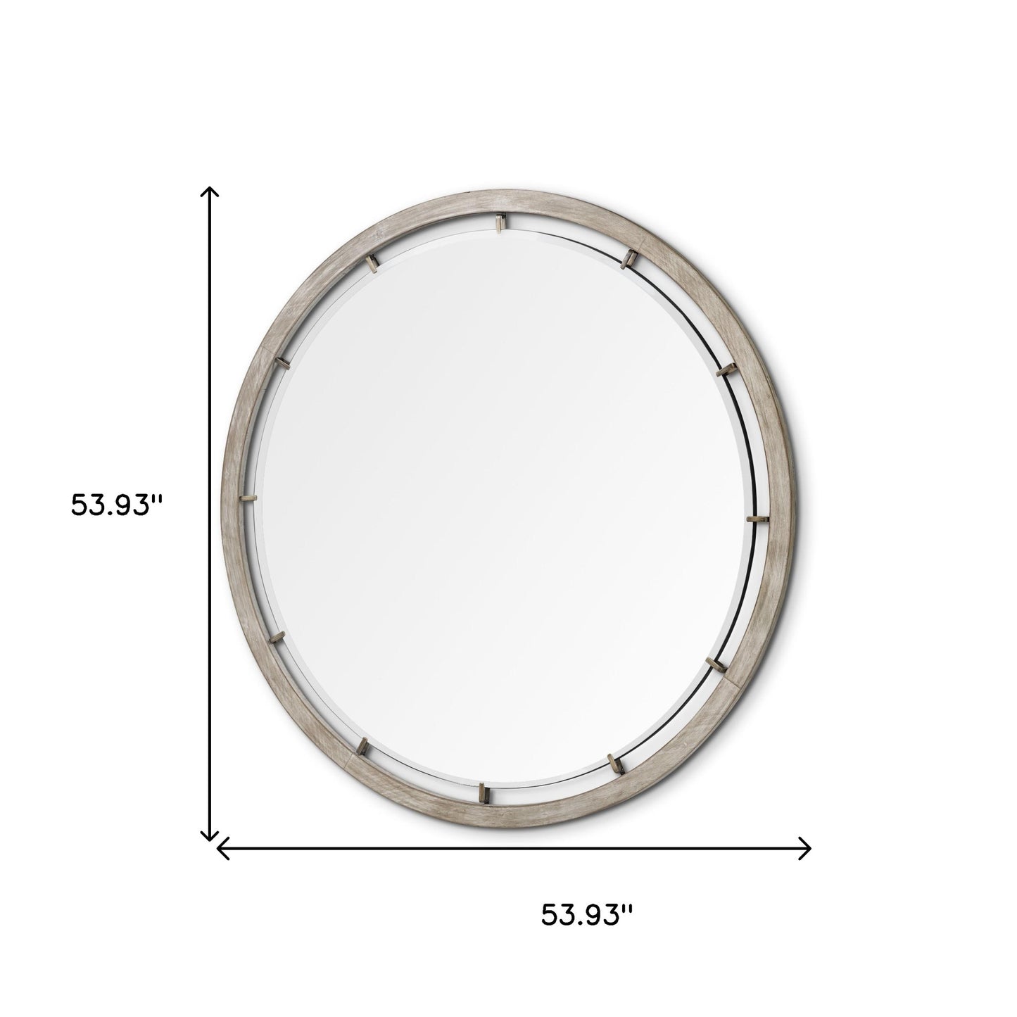 54" Round Brown Wood Frame Wall Mirror