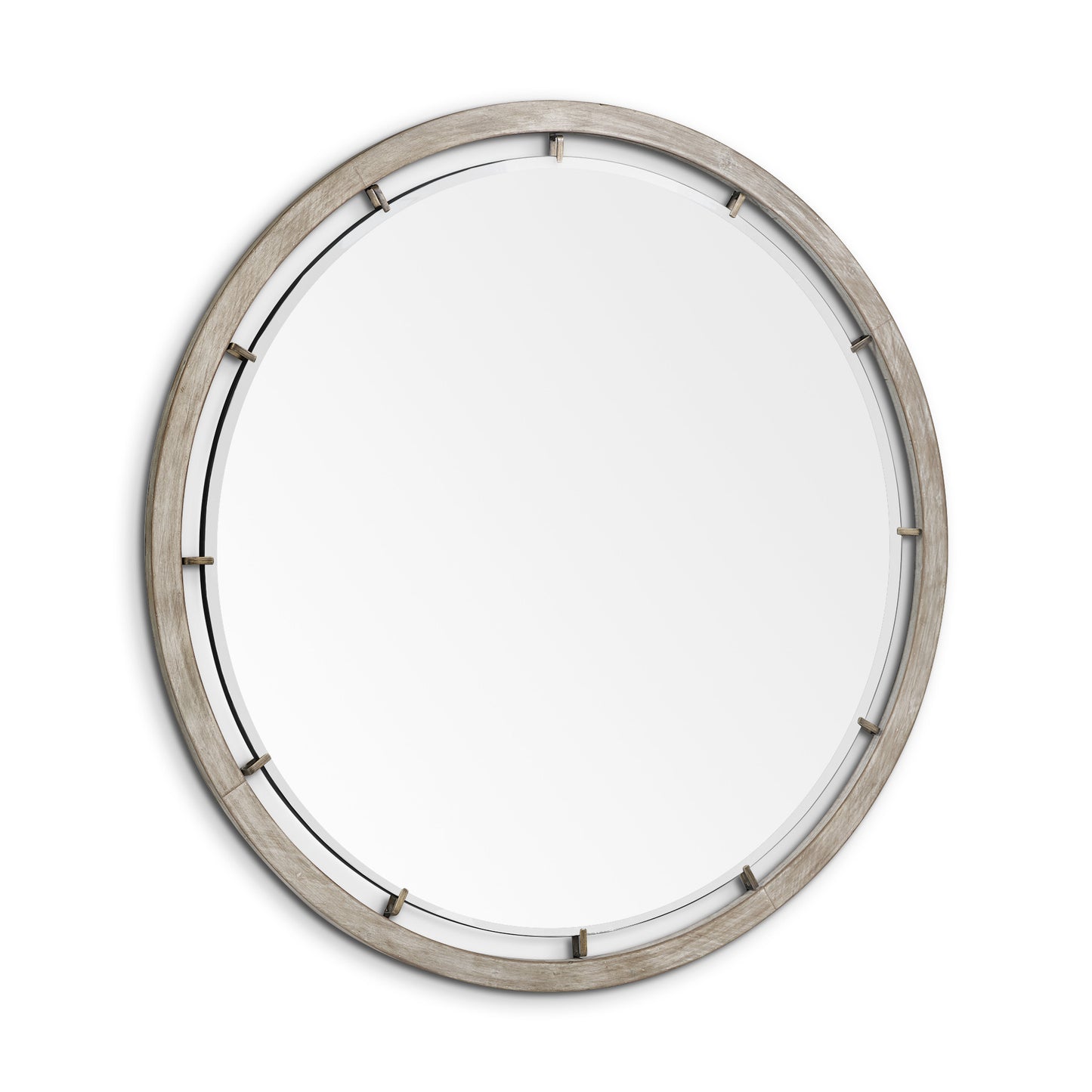 54" Round Brown Wood Frame Wall Mirror