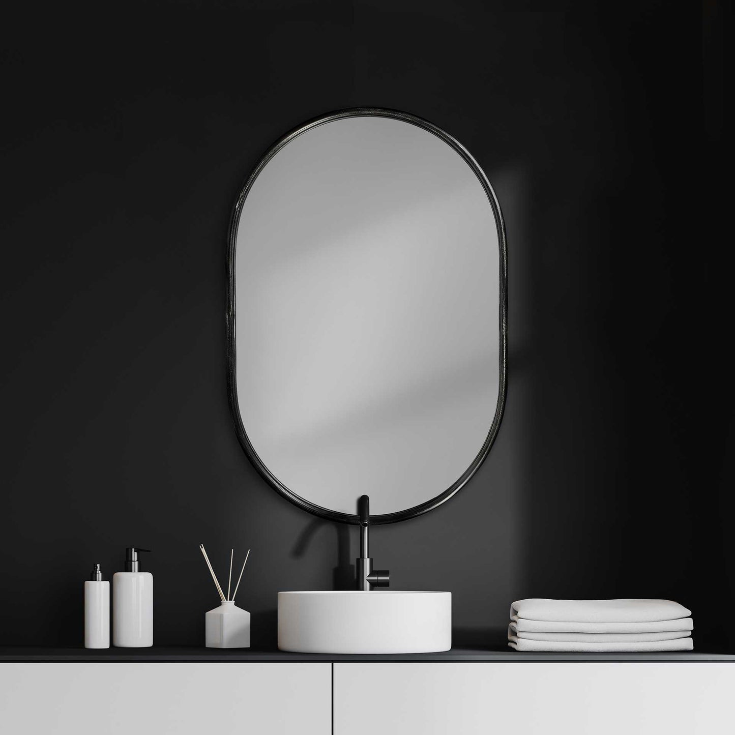 36" Black Oval Metal Framed Accent Mirror