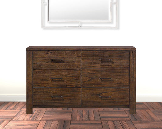 59" Brown Metal Six Drawer Dresser