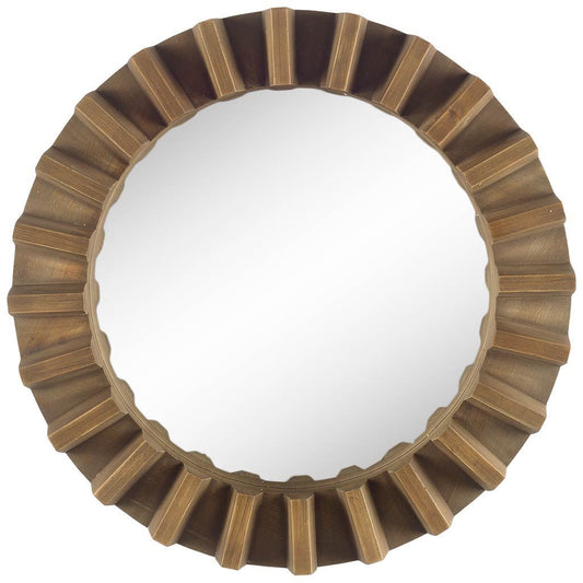 26" Round Brown Wood Frame Wall Mirror