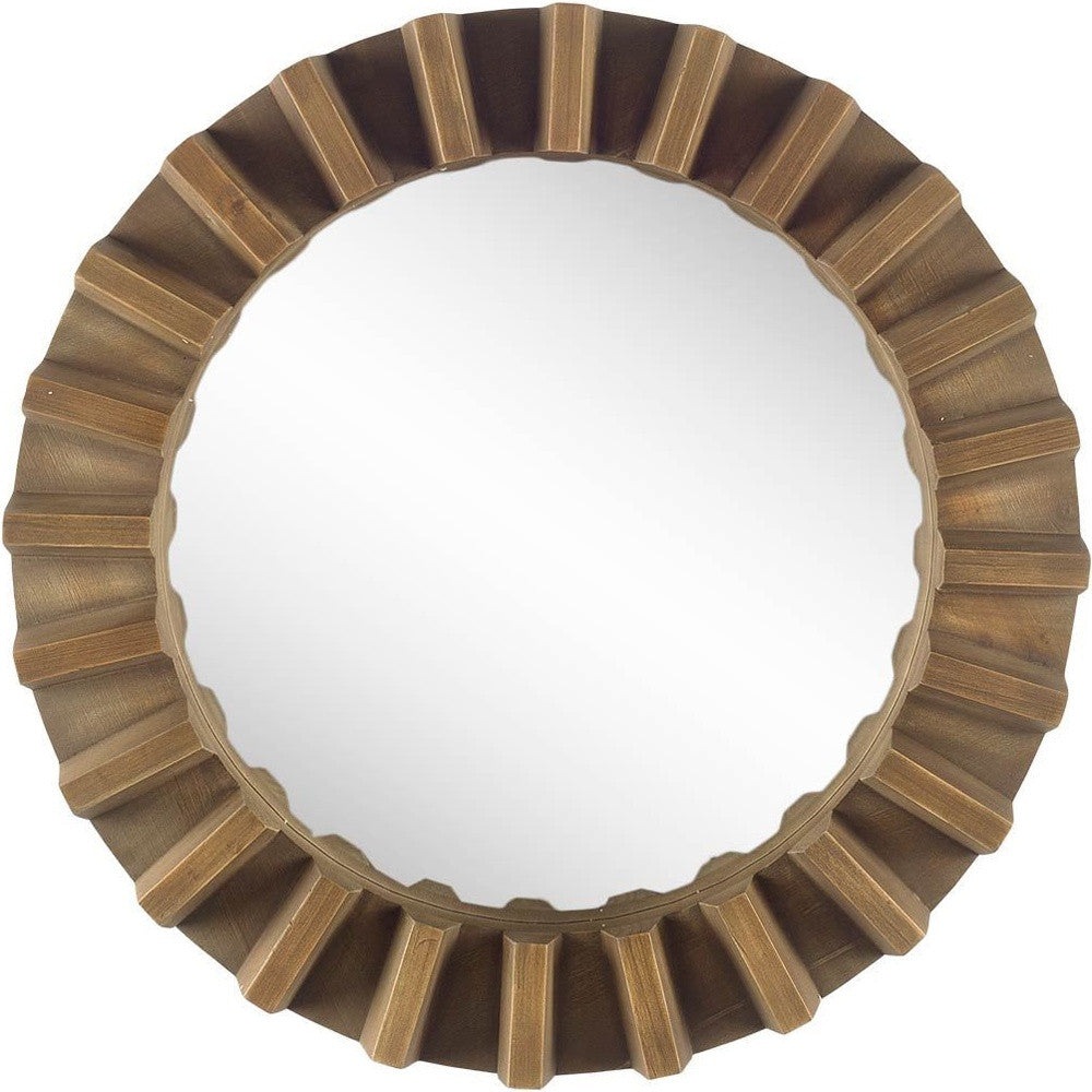 26" Round Brown Wood Frame Wall Mirror