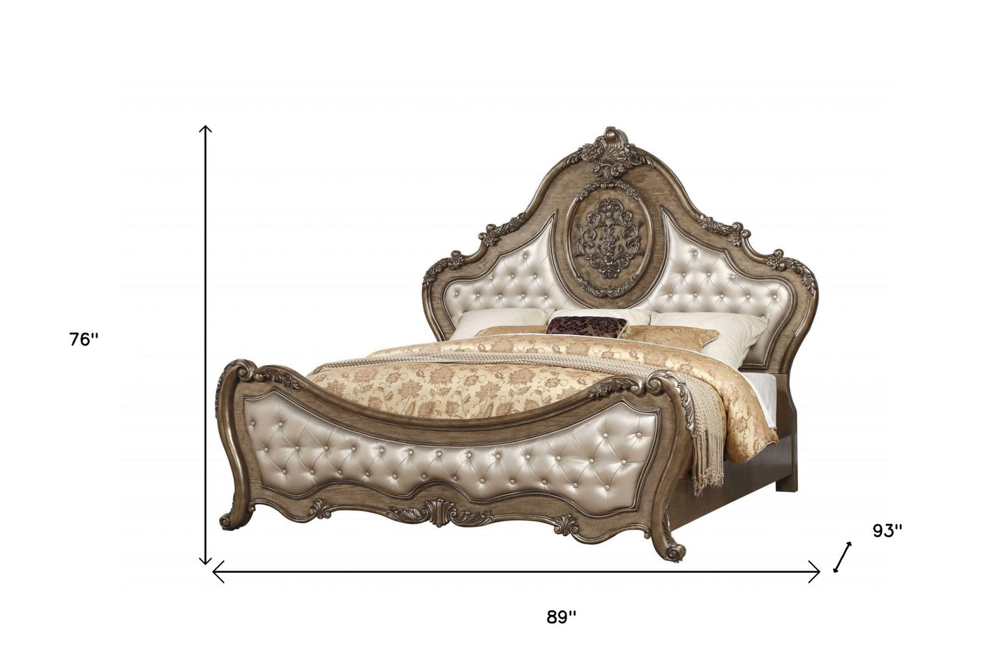 89" X 93" X 76" Pu Vintage Oak Wood Upholstery California King Bed