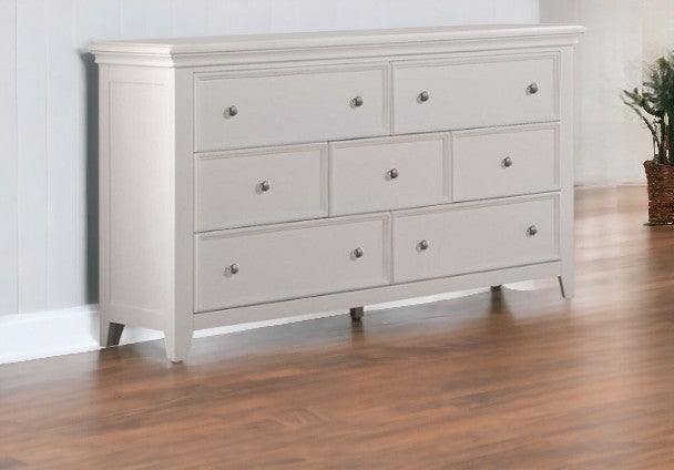 58" White Solid Wood Seven Drawer Triple Dresser