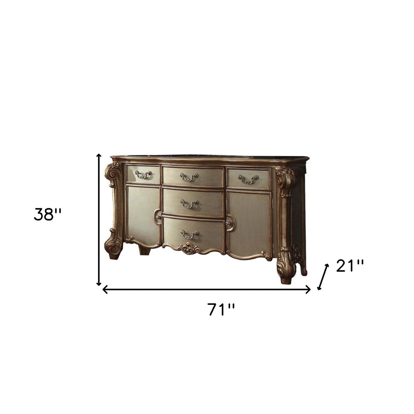 71" Gold Solid Wood Dresser