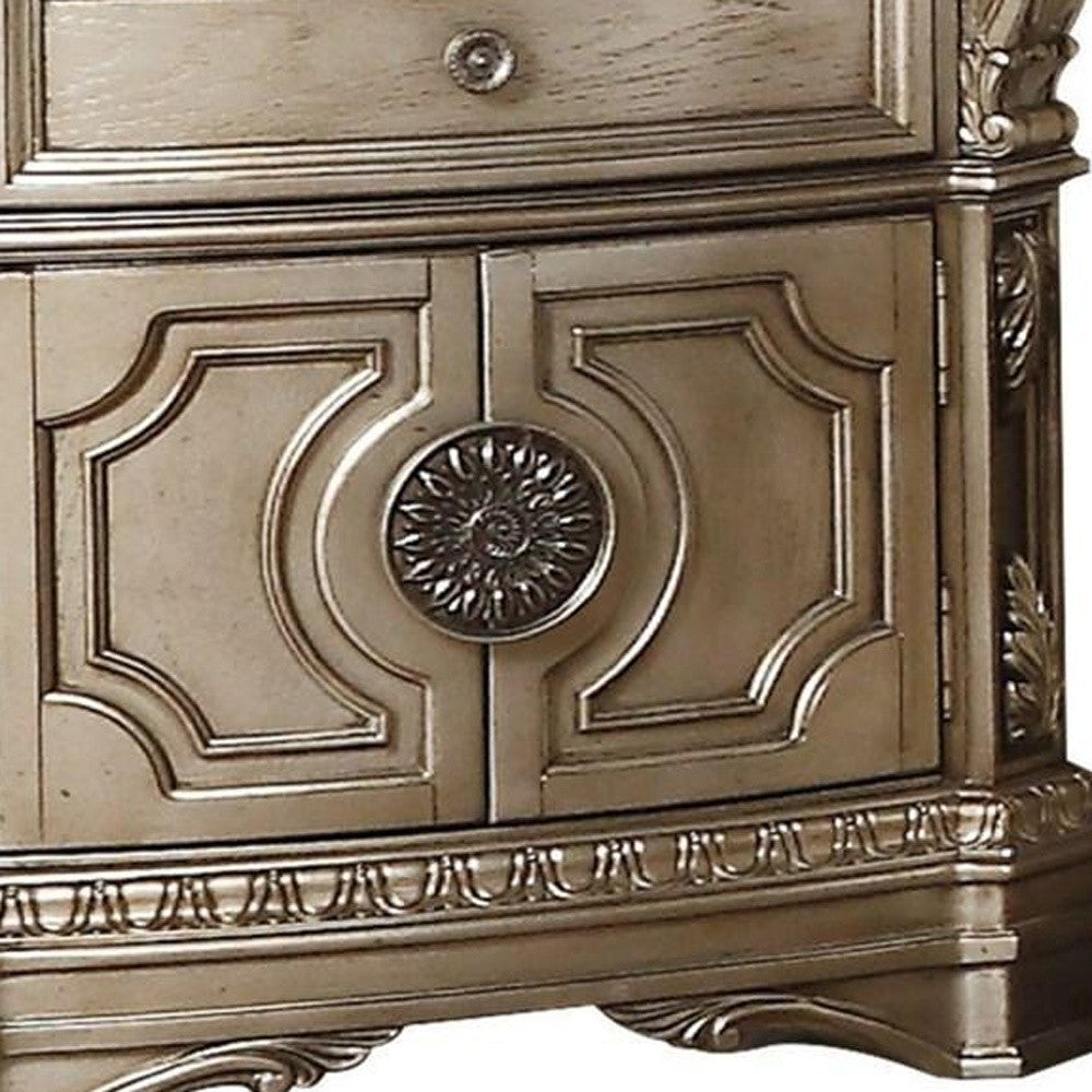 29" Champagne One Drawer Faux Marble and Solid Wood Nightstand With Storage