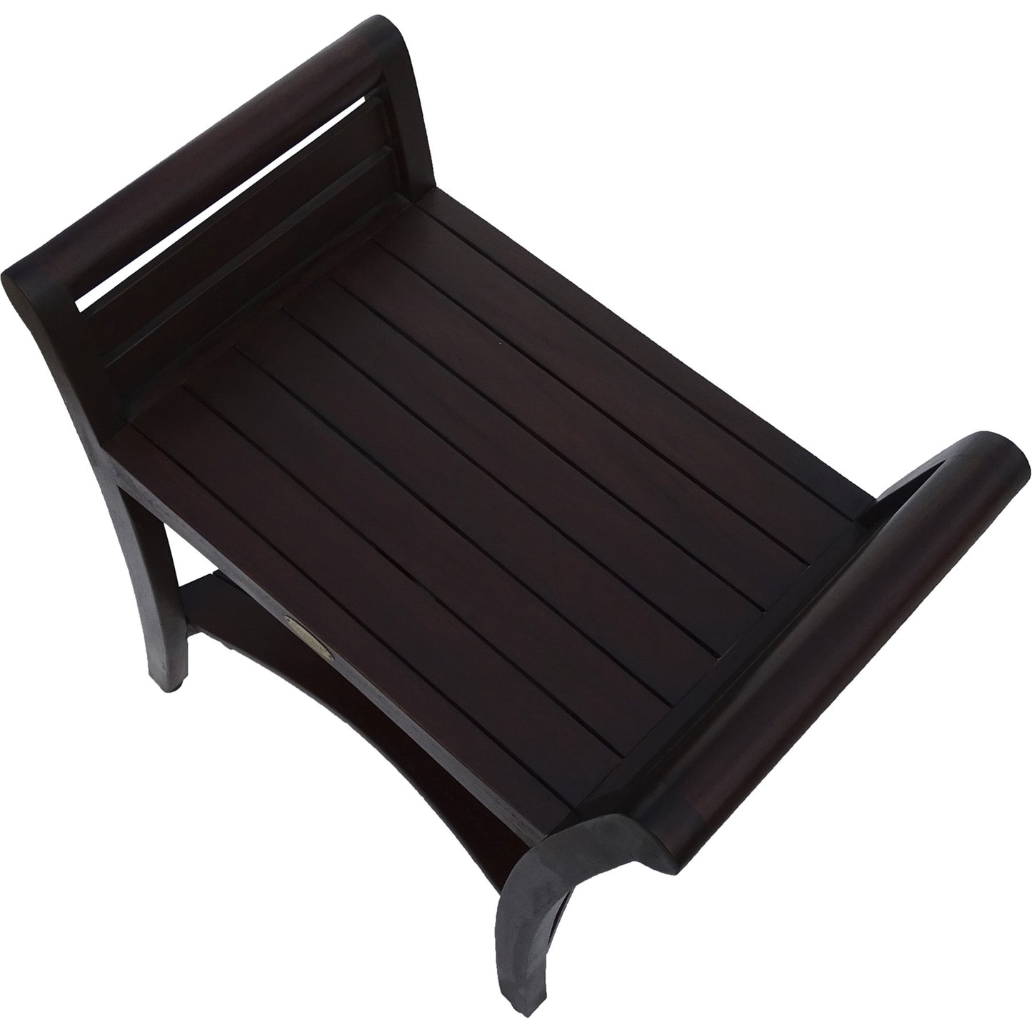 Contemporary Teak Shower Bench With Handles In Dark Brown