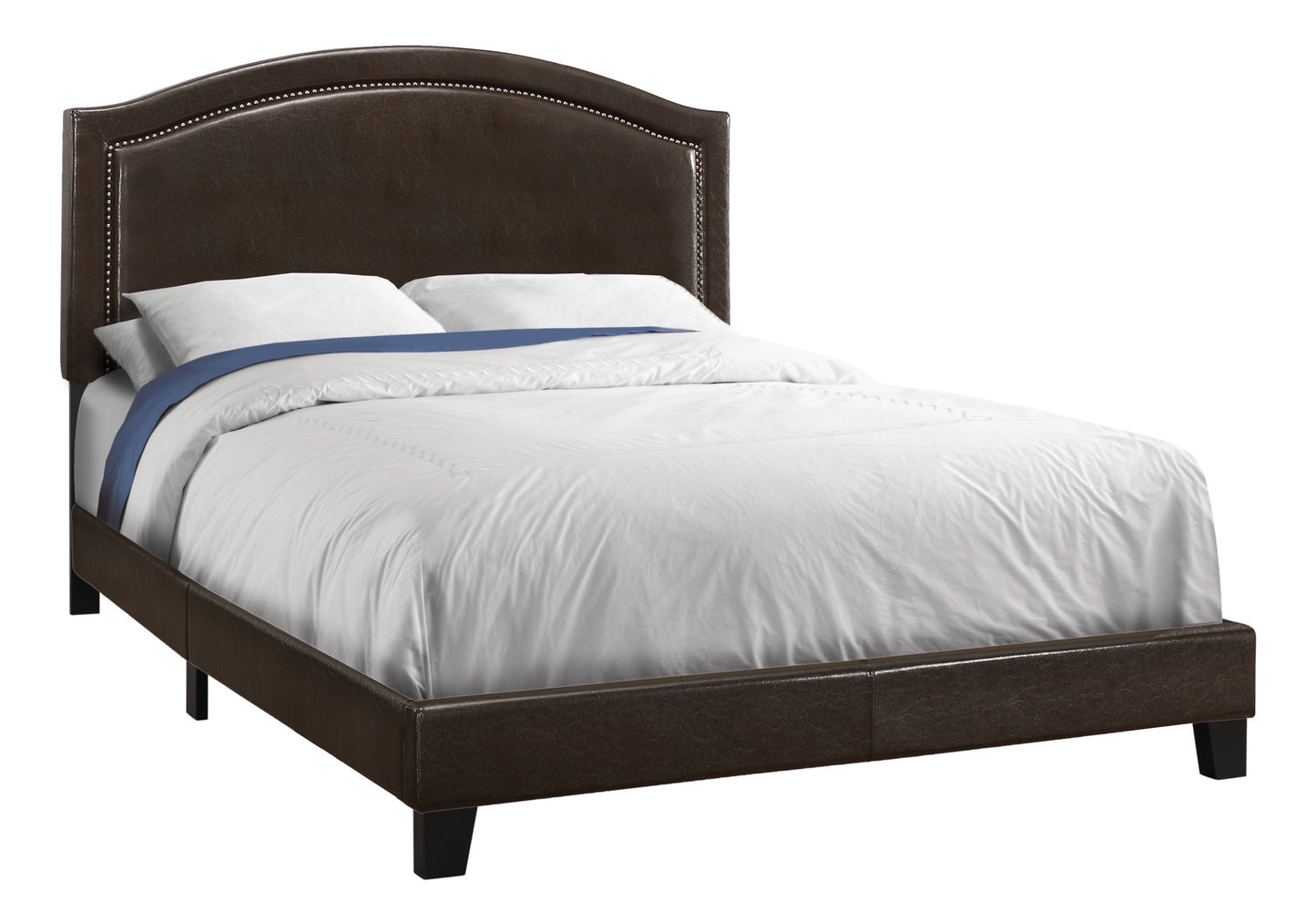 Solid Wood Queen Brown Upholstered Linen Bed With Nailhead Trim