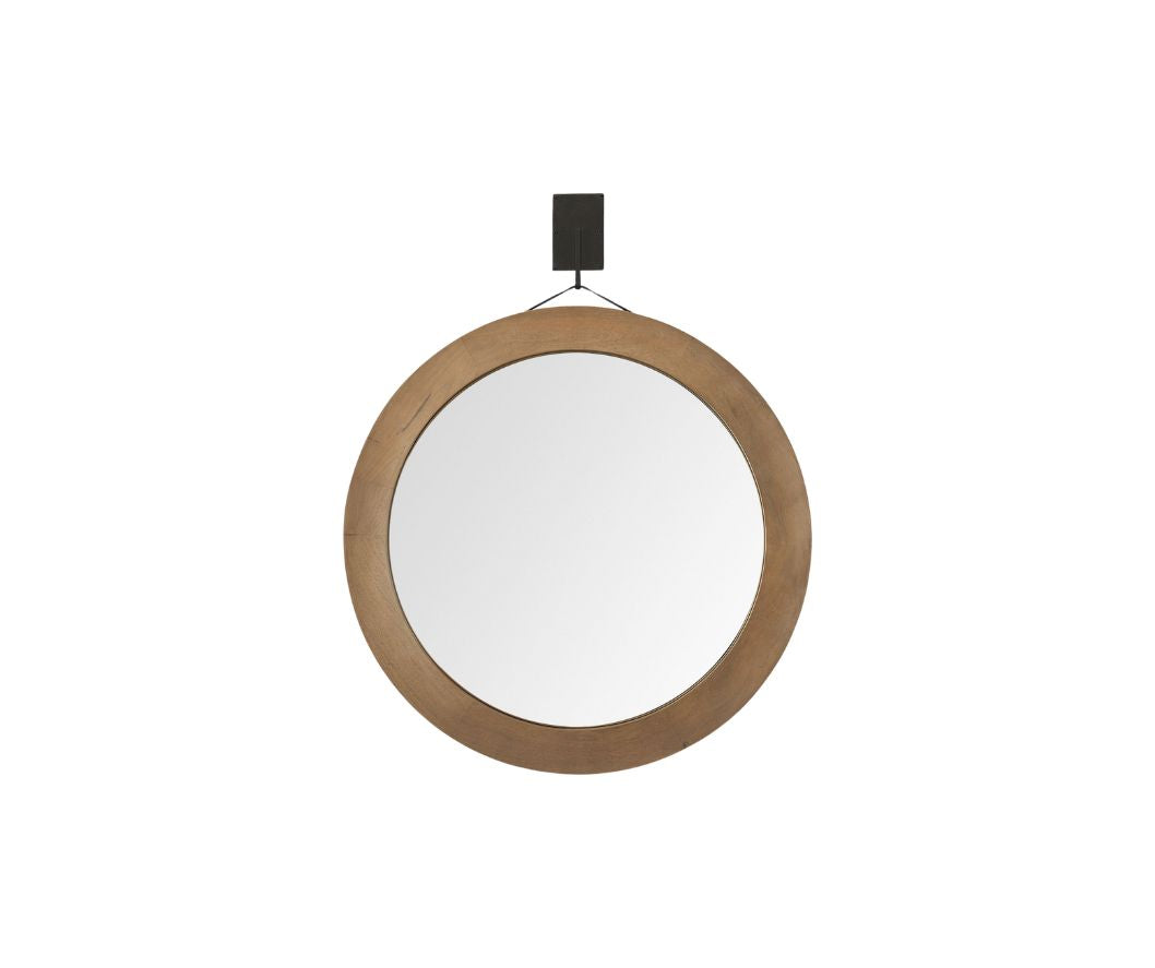 43.5" Round Brown Wood Frame Wall Mirror