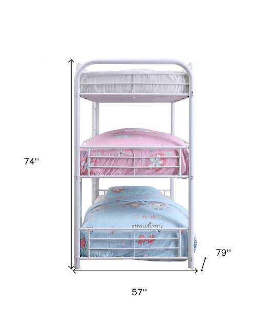 57" X 79" X 74" White Metal Triple Bunk Bed - Full