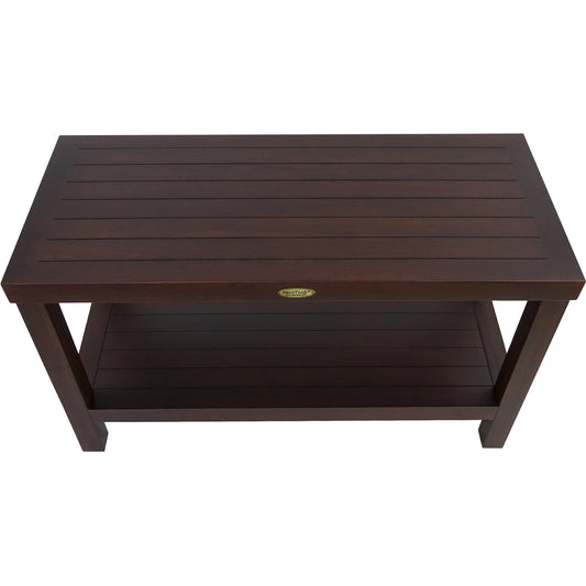 Rectangular Teak Shower Stool Or Bench With Shelf In Brown Finish