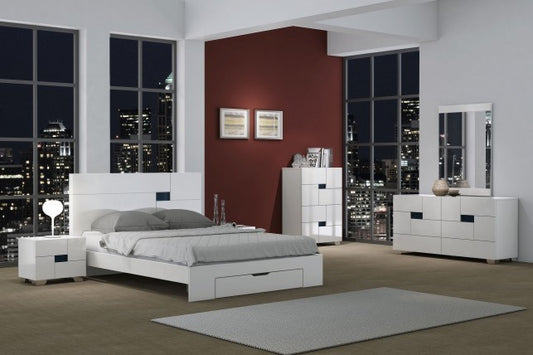 79" X 80"  X 43" 4Pc Eastern King Modern White High Gloss Bedroom Set