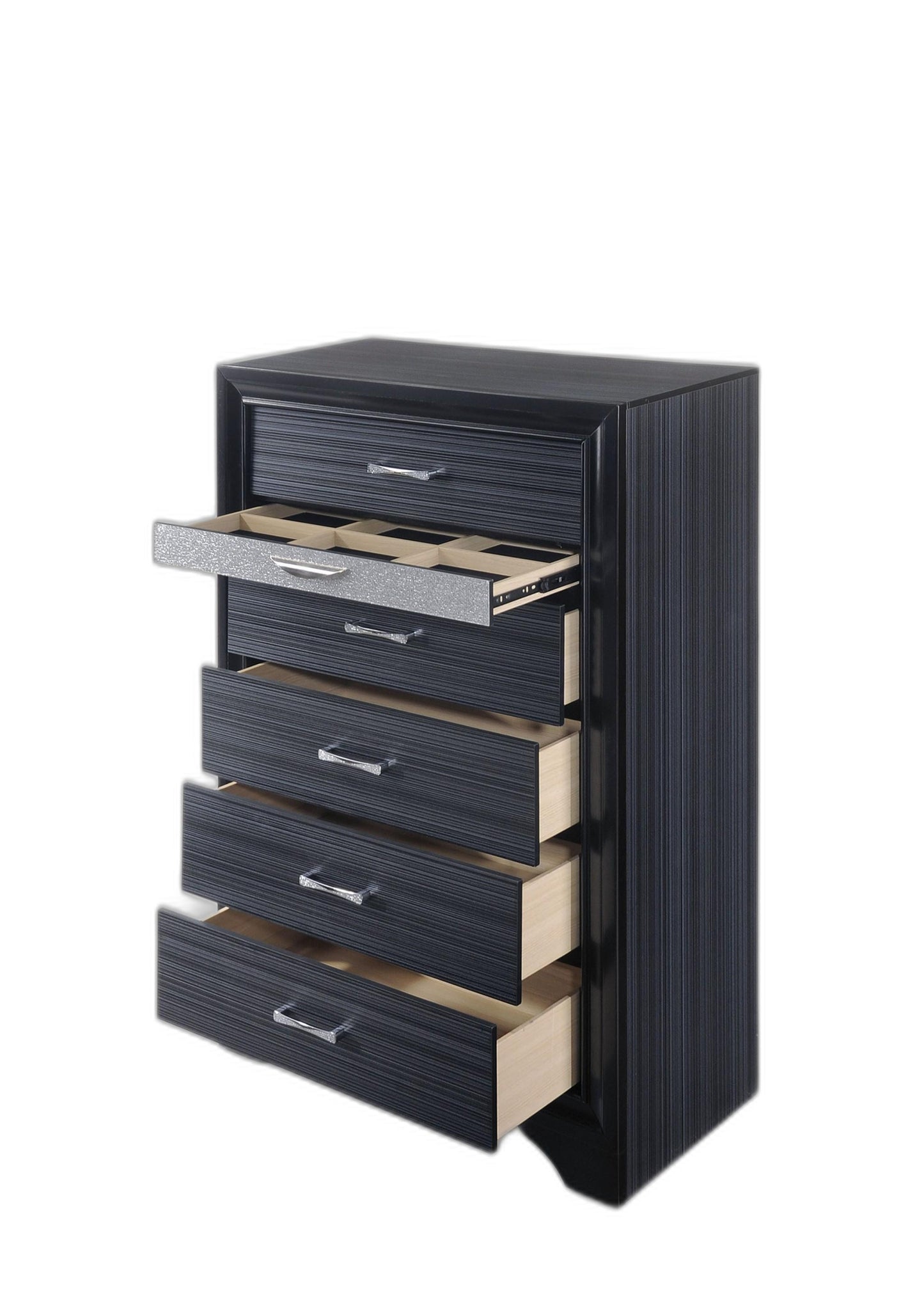 34" Black Solid Wood Six Drawer Chest