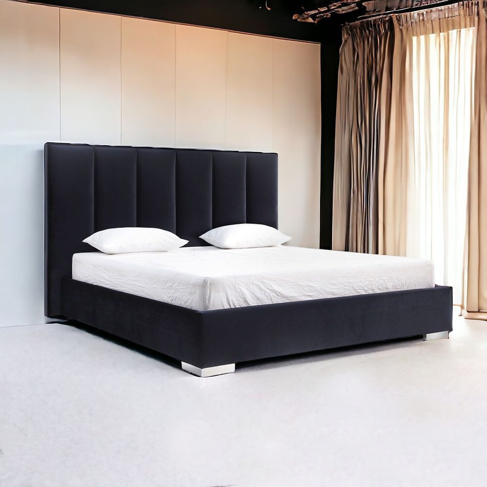 Queen Tufted Black Upholstered Velvet Bed