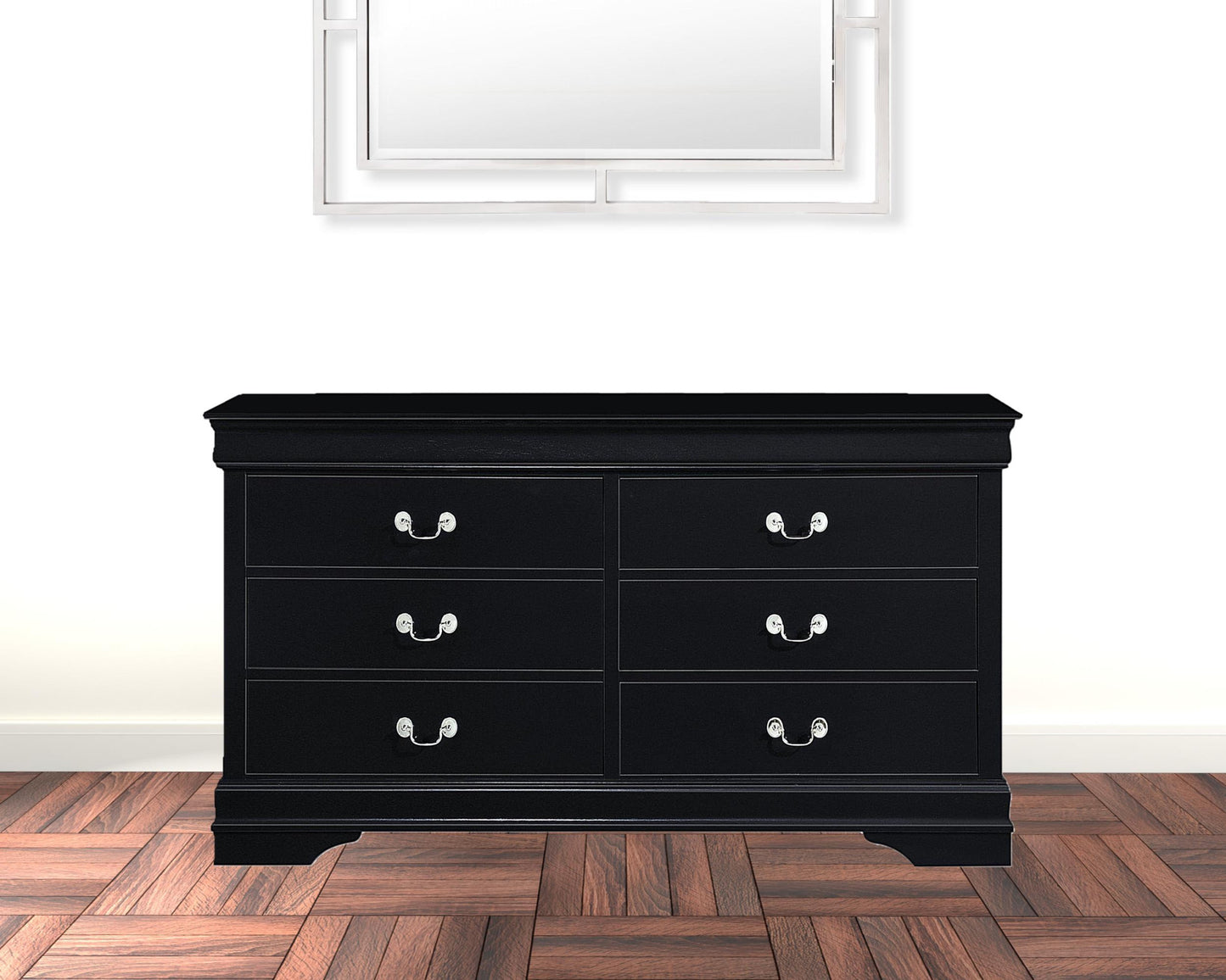 57" Black Solid Wood Six Drawer Double Dresser