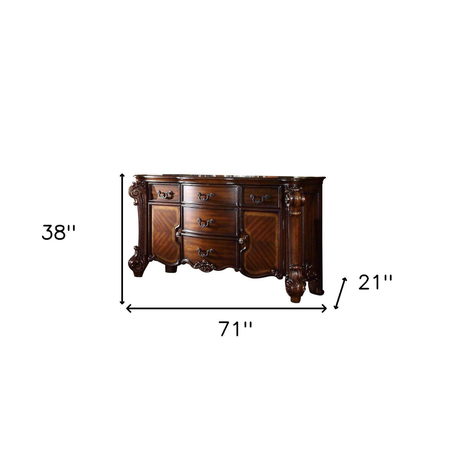 71" Solid Wood Five Drawer Dresser