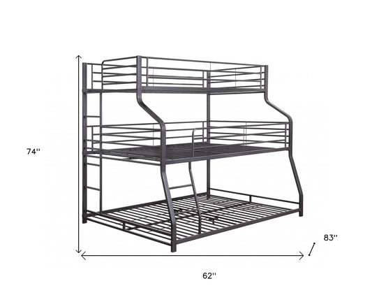 62" X 83" X 74" Gunmetal Metal Triple Bunk Bed  Twinfullqueen