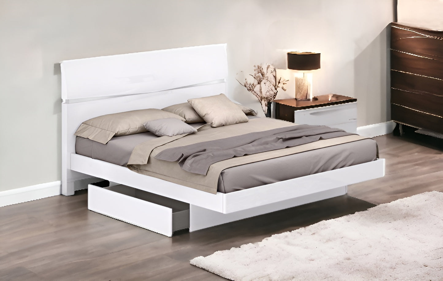 Solid Wood King White Bed