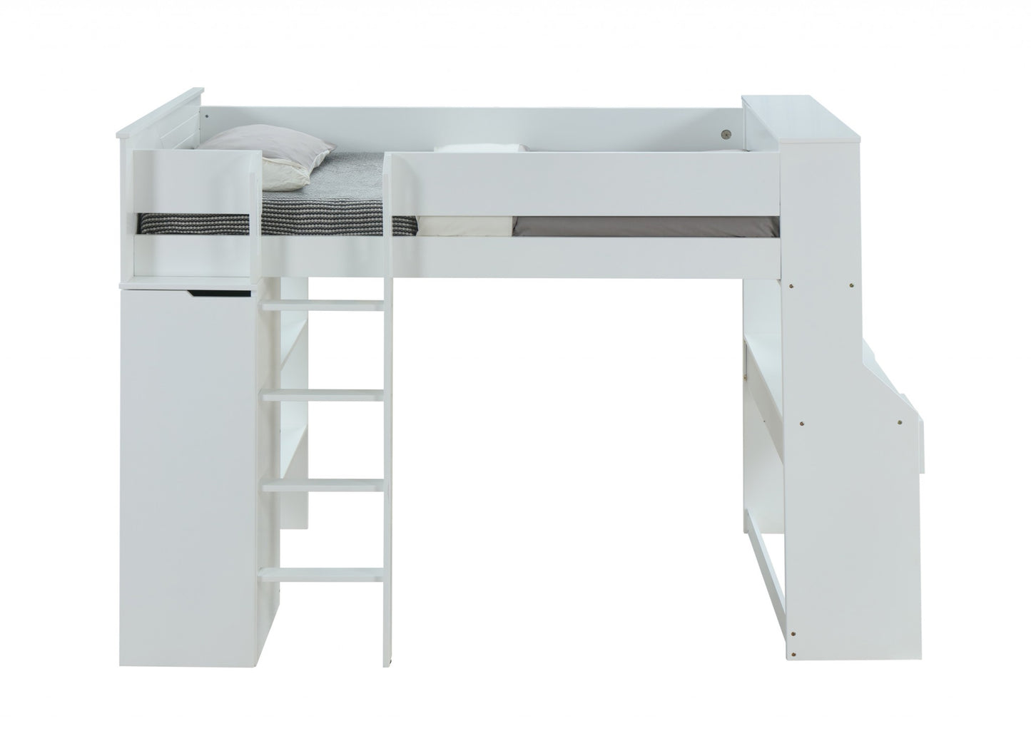 45" X 92" X 66" White Wood Veneer (Laminated) Loft Bed