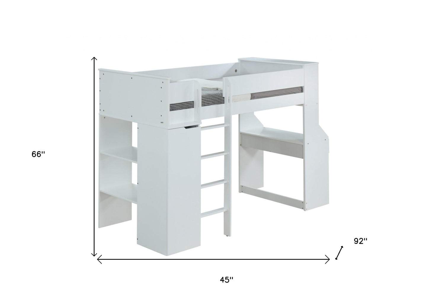 45" X 92" X 66" White Wood Veneer (Laminated) Loft Bed