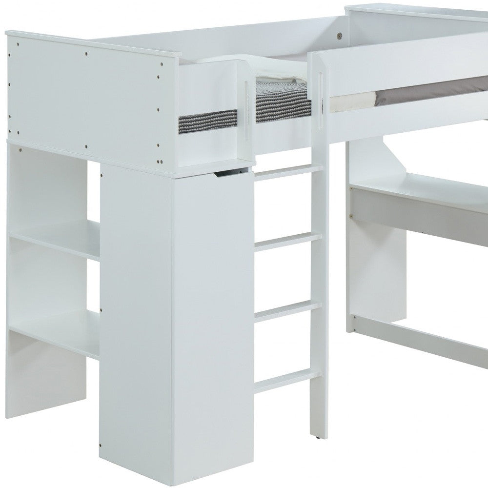 45" X 92" X 66" White Wood Veneer (Laminated) Loft Bed