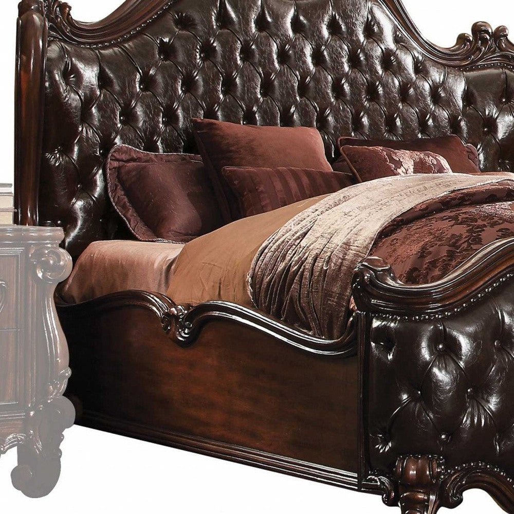 88" X 101" X 76" 2-Tone Dark Brown Pu Cherry Oak Wood Poly Resin Upholstery California King Bed