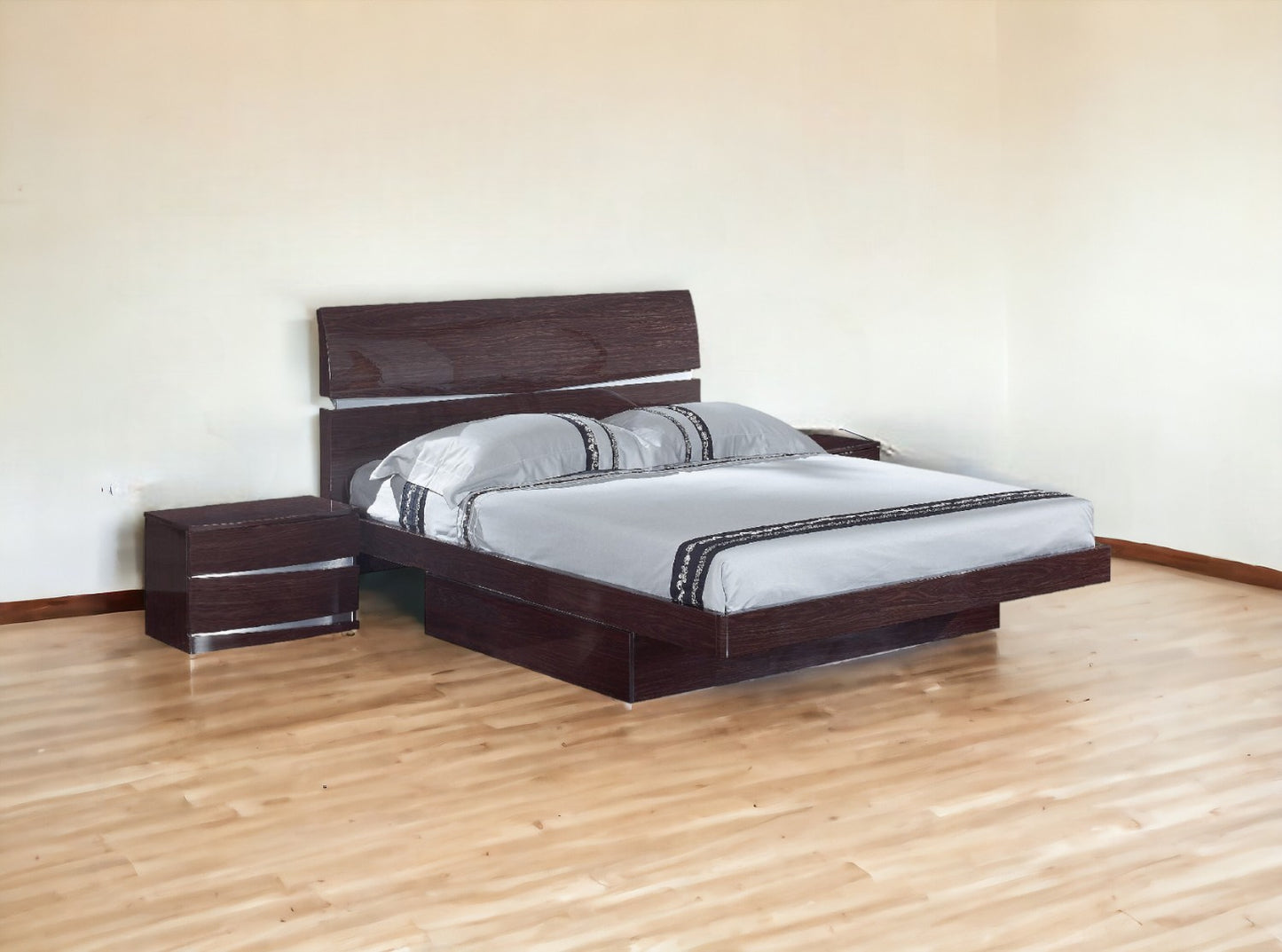 Solid Wood King Wood Brown Bed