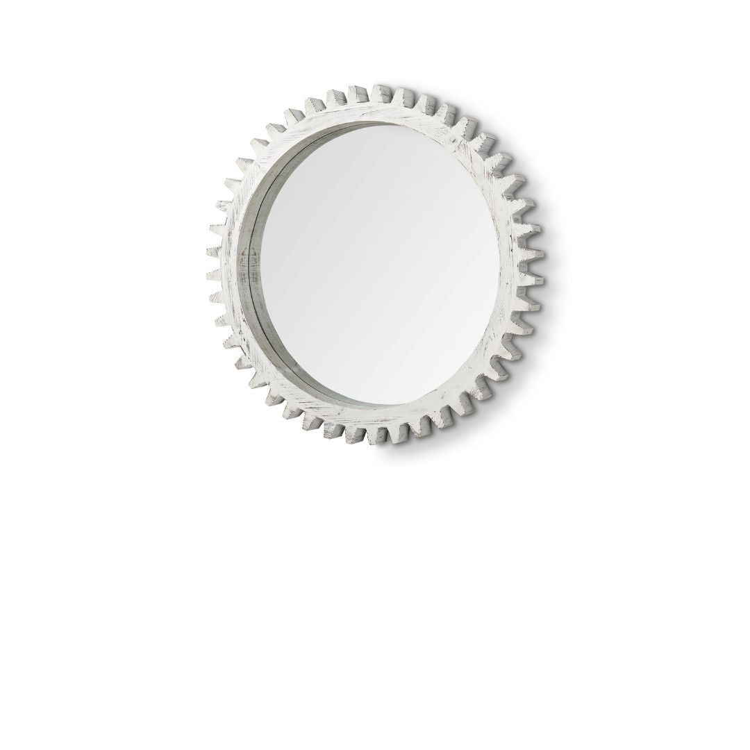 35.5" Round Whitewashed Wood Frame Wall Mirror