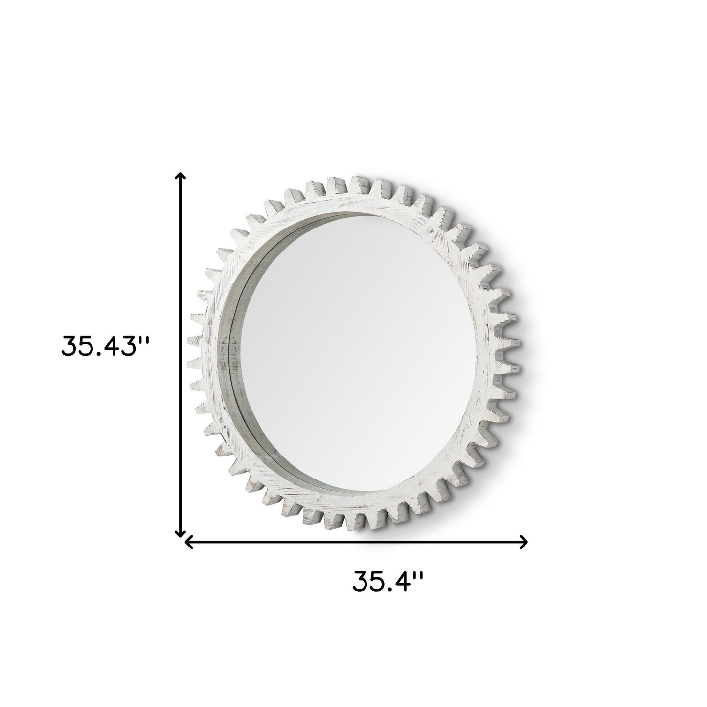 35.5" Round Whitewashed Wood Frame Wall Mirror