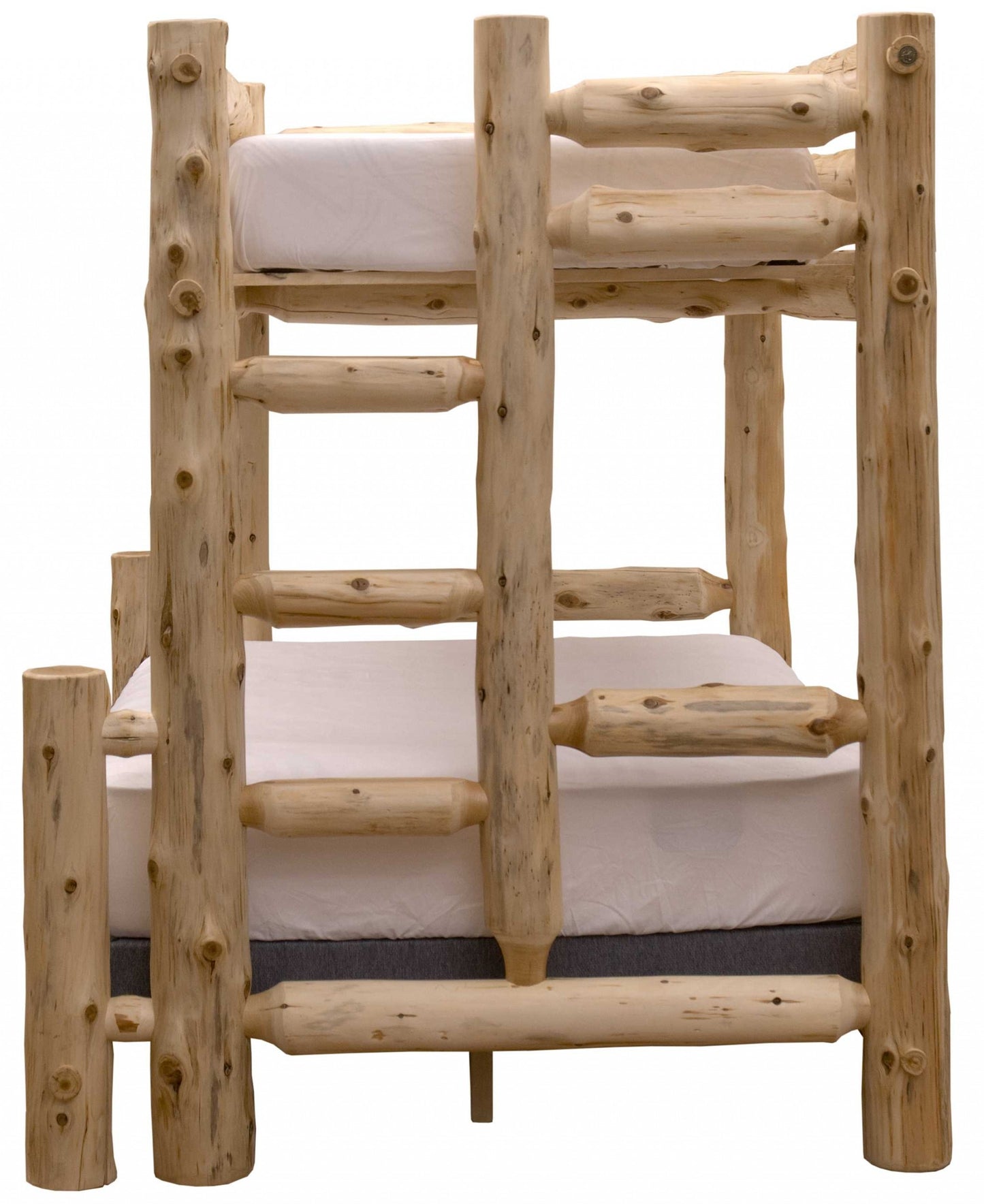 Rustic And Natural Cedar Queen And Single Ladder Right Log Bunk Bed