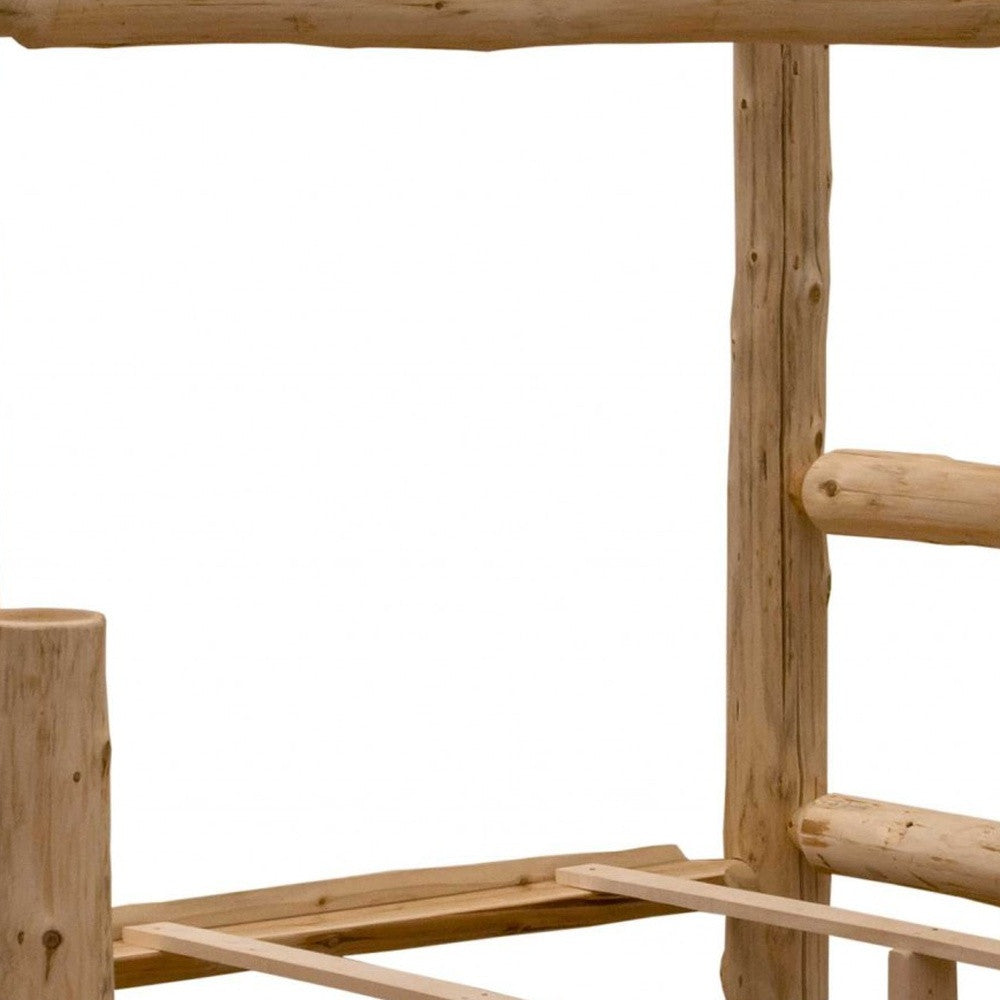 Rustic And Natural Cedar Queen And Single Ladder Right Log Bunk Bed