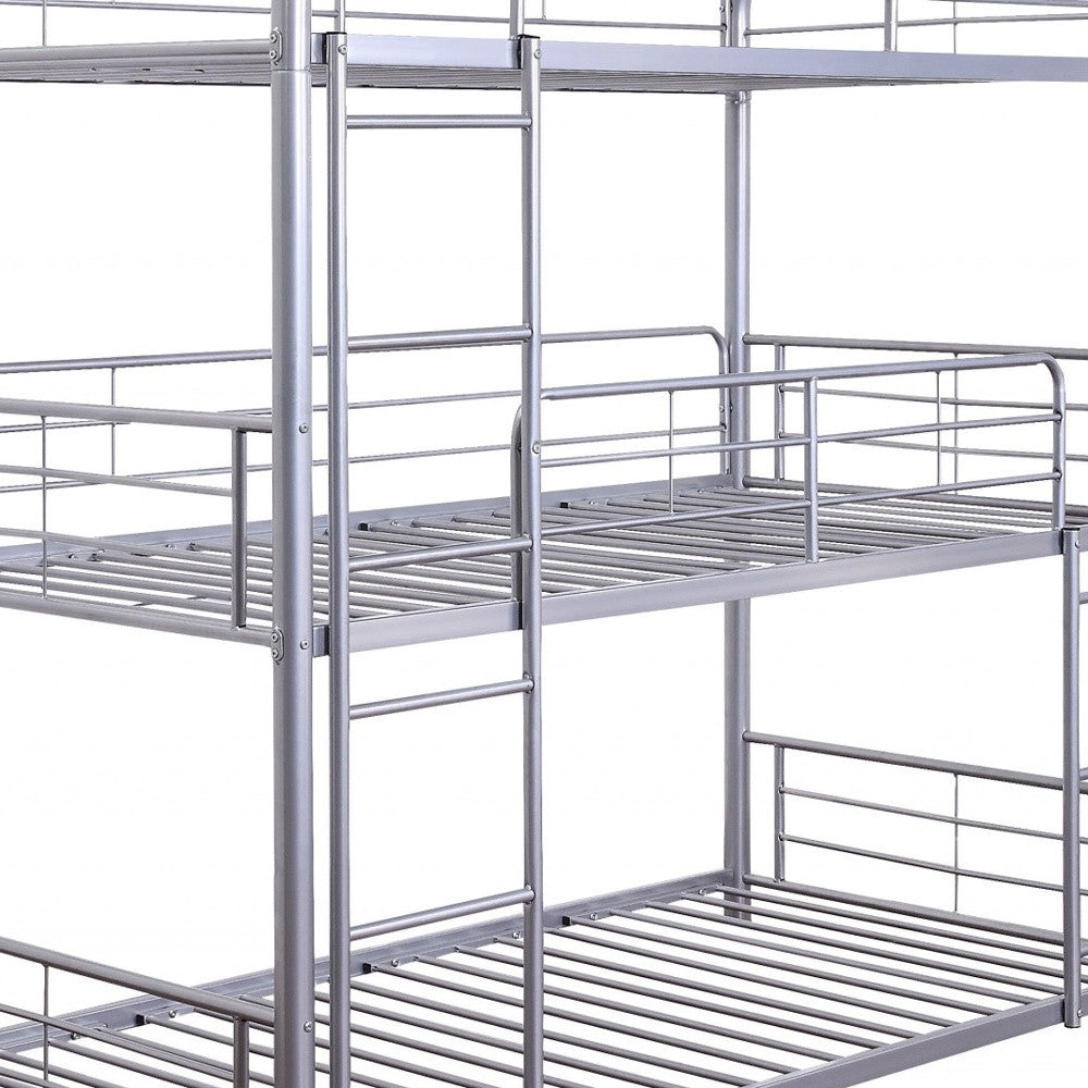 42" X 79" X 74" Silver Metal Triple Bunk Bed - Twin