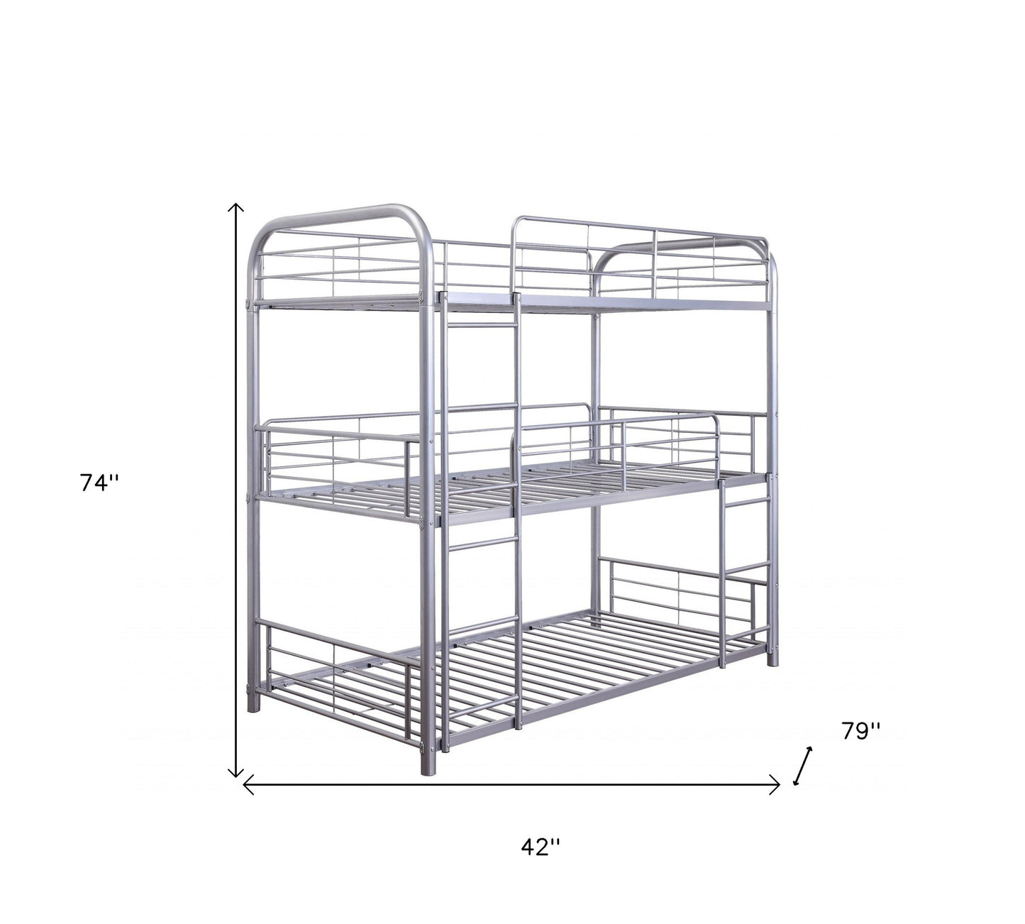 42" X 79" X 74" Silver Metal Triple Bunk Bed - Twin