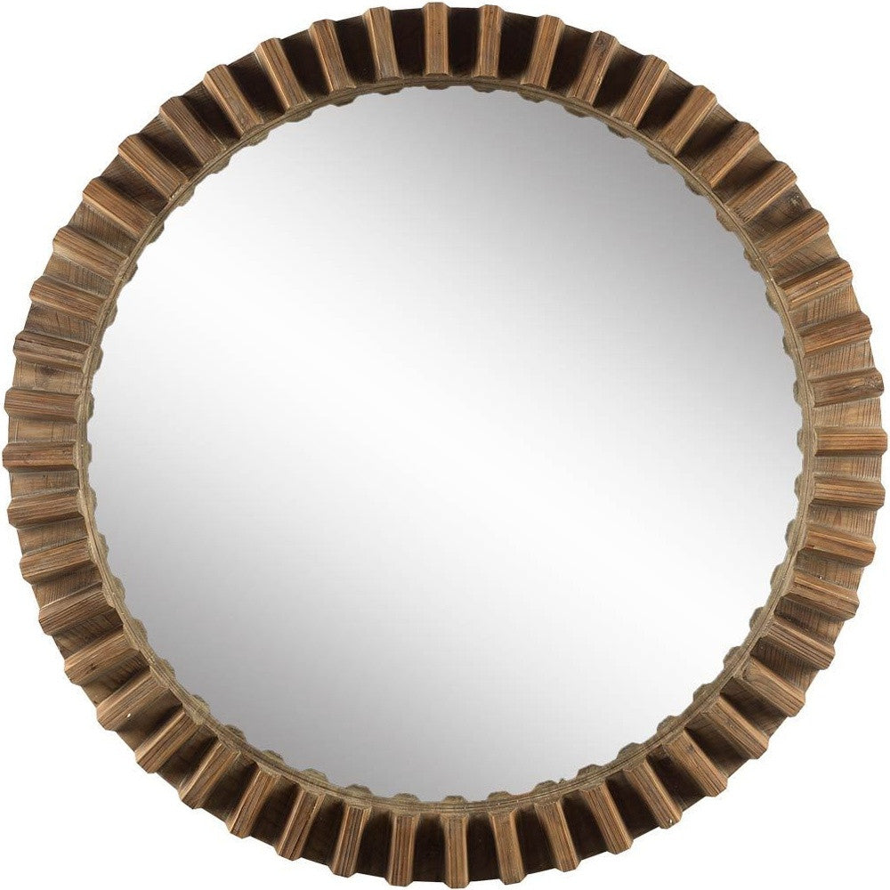 44" Round Brown Wood Frame Wall Mirror