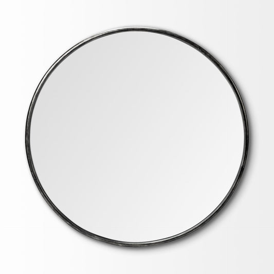 47" Round Black Metal Frame Wall Mirror