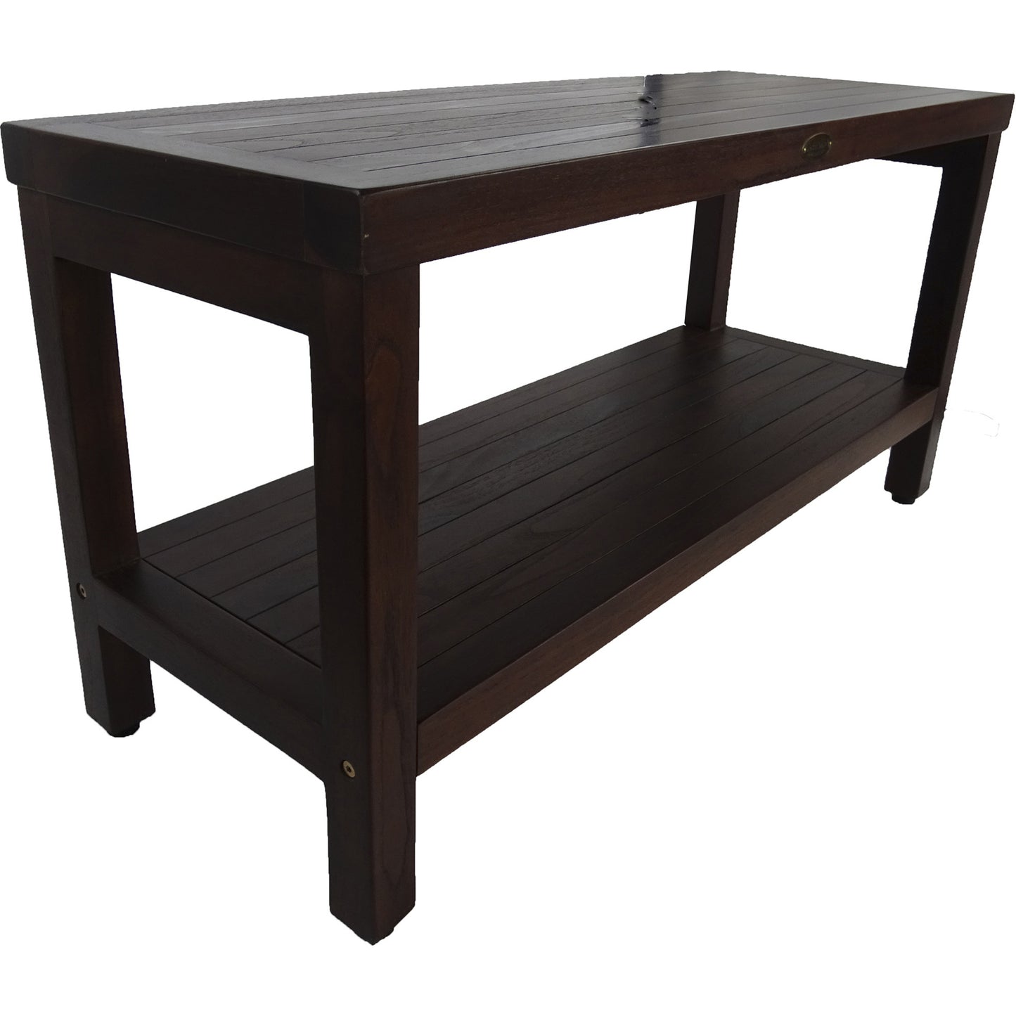 Rectangular Teak Shower Outdoor Bench With Shelf In Brown Finish