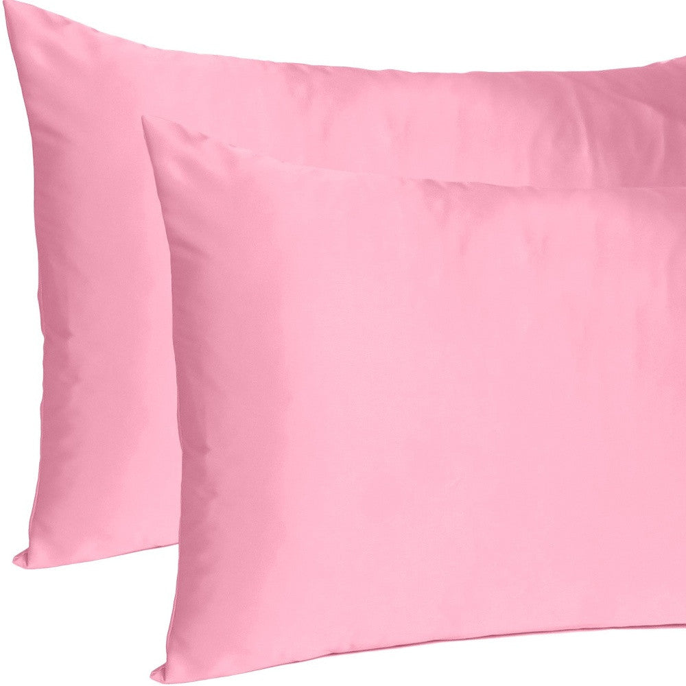 Pink Rose Dreamy Set Of 2 Silky Satin Queen Pillowcases