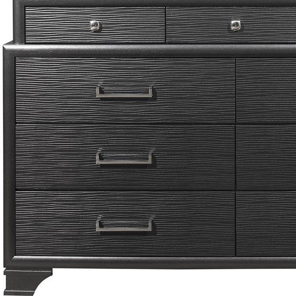 59" Gray Solid Wood Nine Drawer Double Dresser