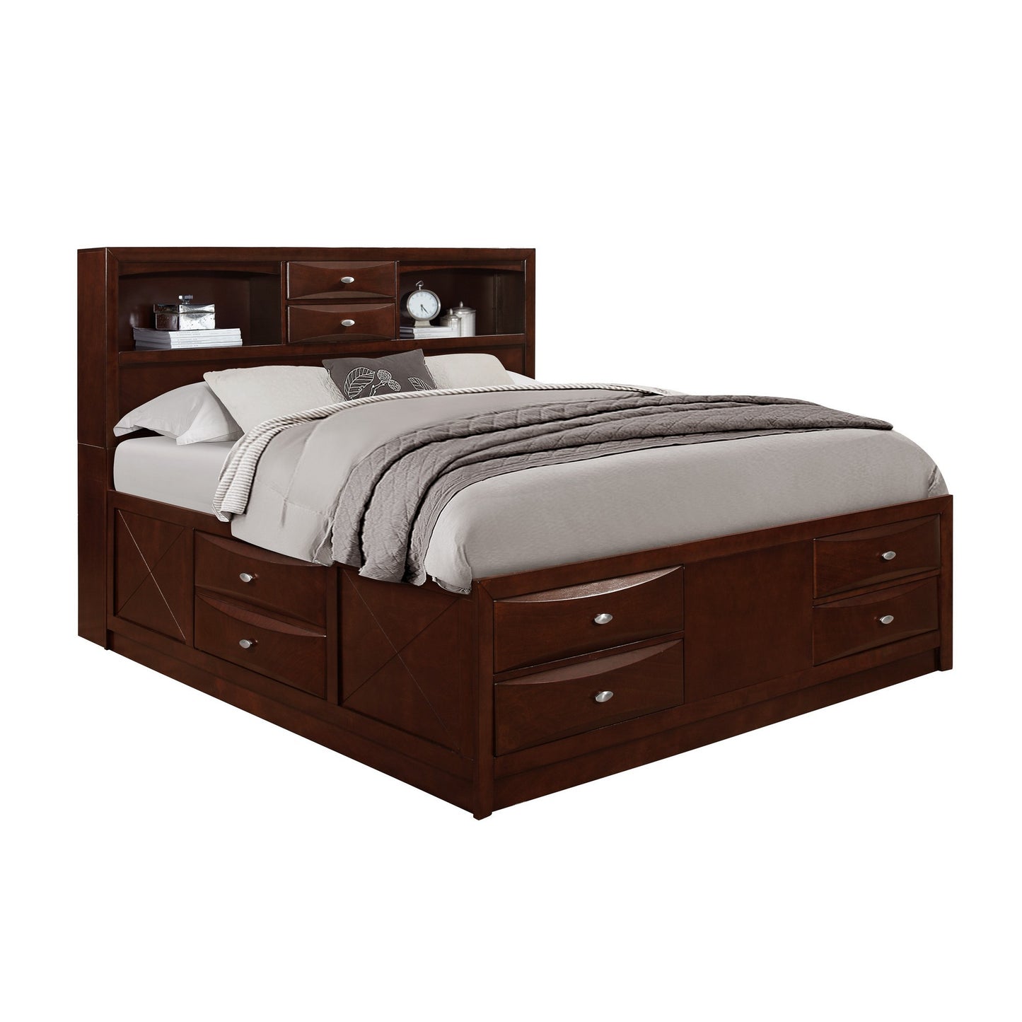 Solid Wood Full Espresso Eight Drawers Bed