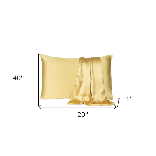 Gold Dreamy Set Of 2 Silky Satin King Pillowcases