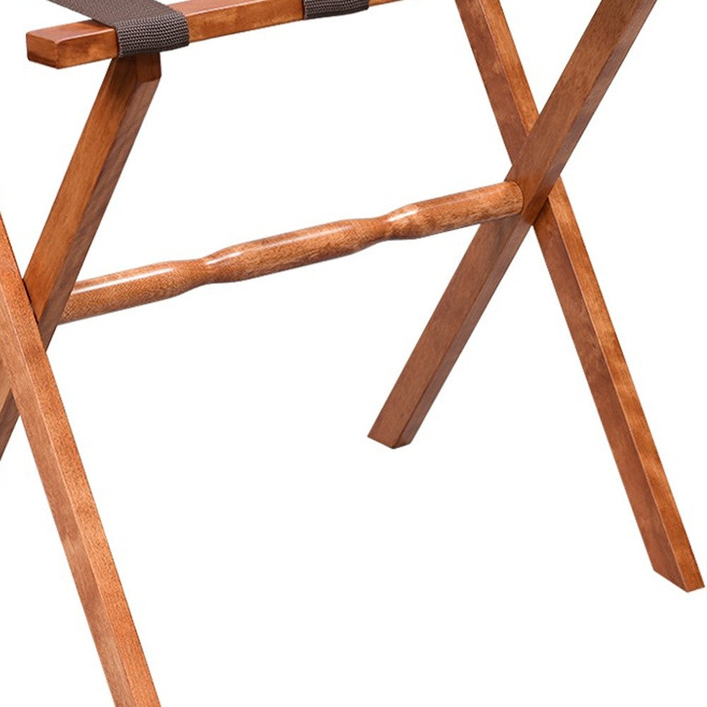 Hotel Light Walnut Folding Luggage Rack With 4 Straps