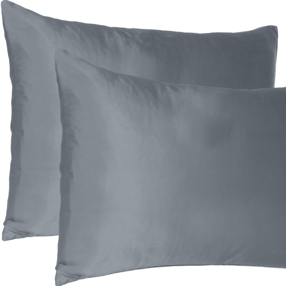 Dark Gray Dreamy Set Of 2 Silky Satin King Pillowcases