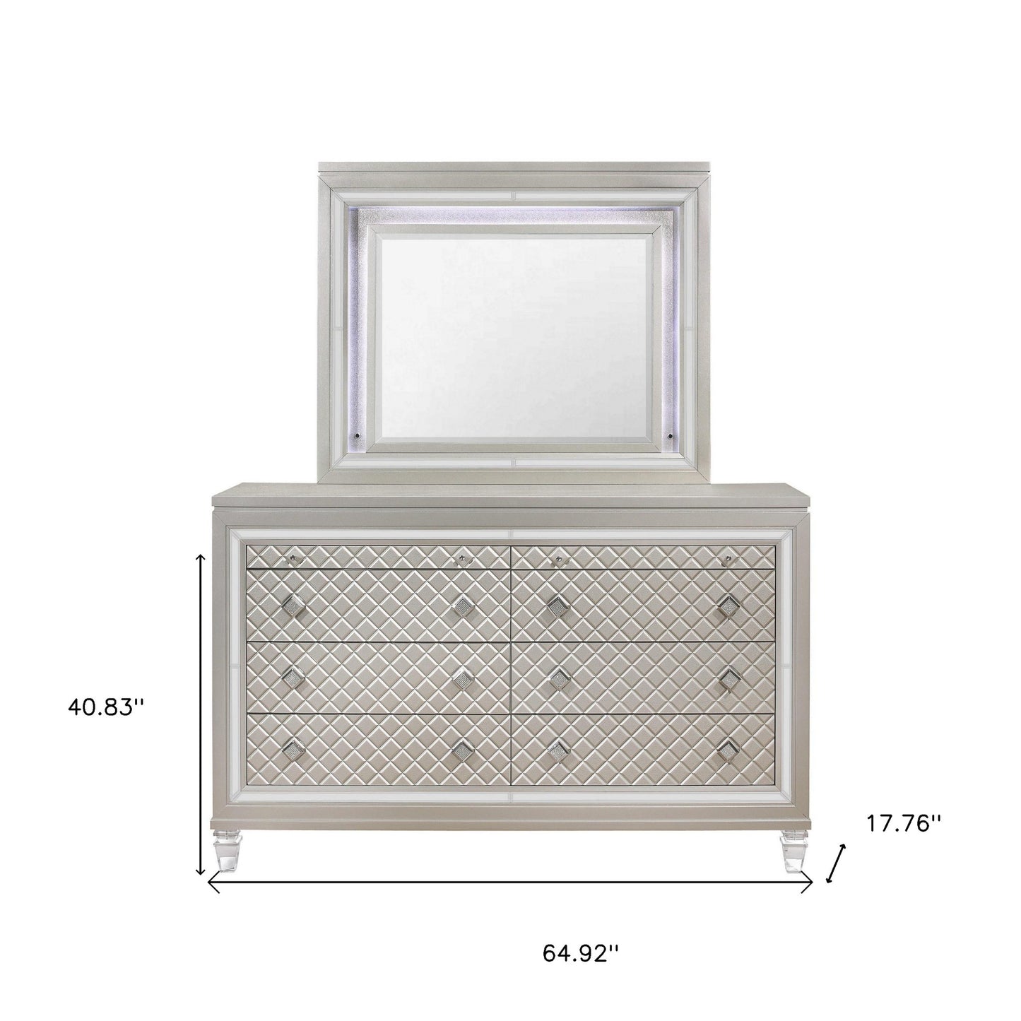 Champagne Toned Dresser With Tapered Acrylic Legs And 2 Jewelry Drawers