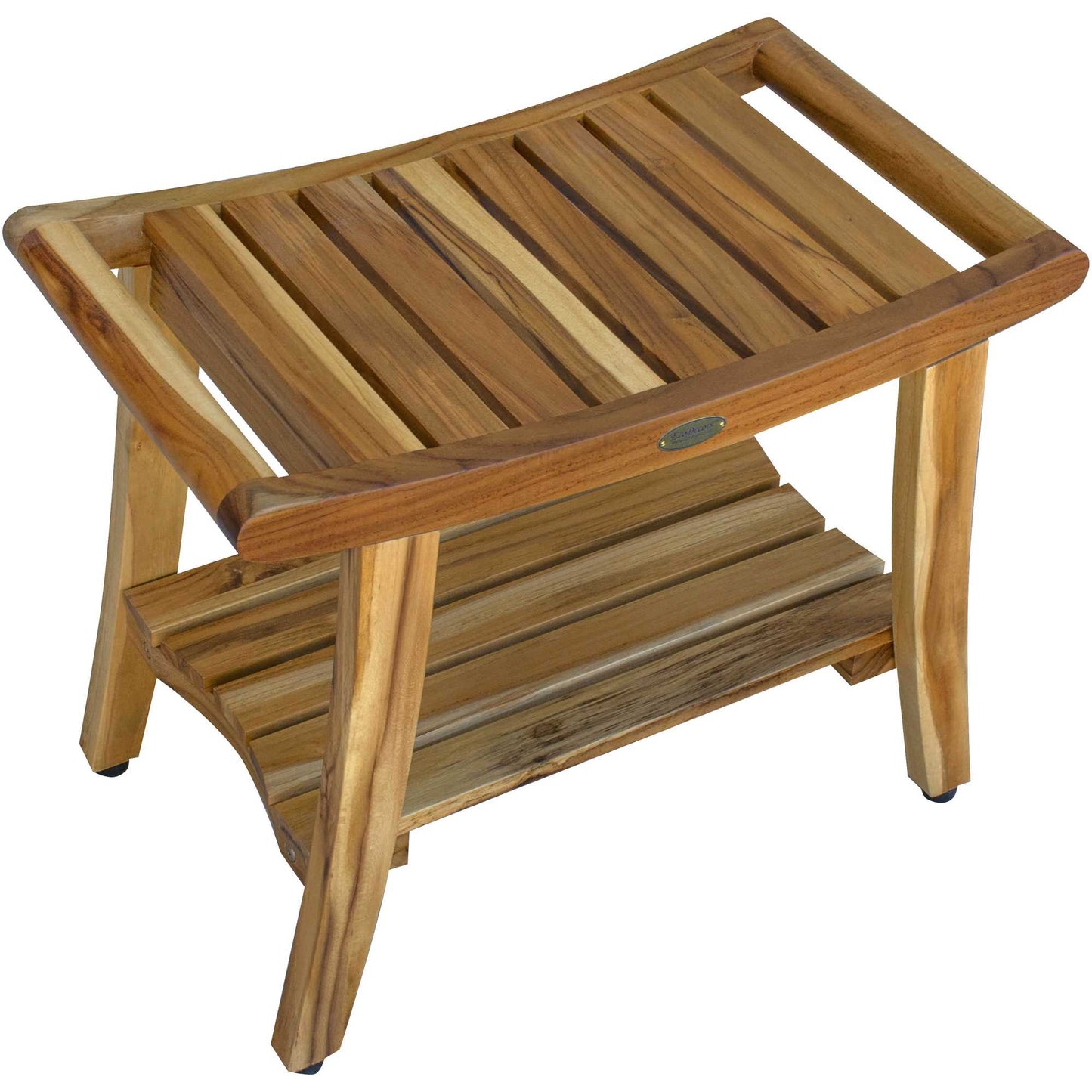 Contemporary Teak Shower Bench With Shelf In Natural Finish