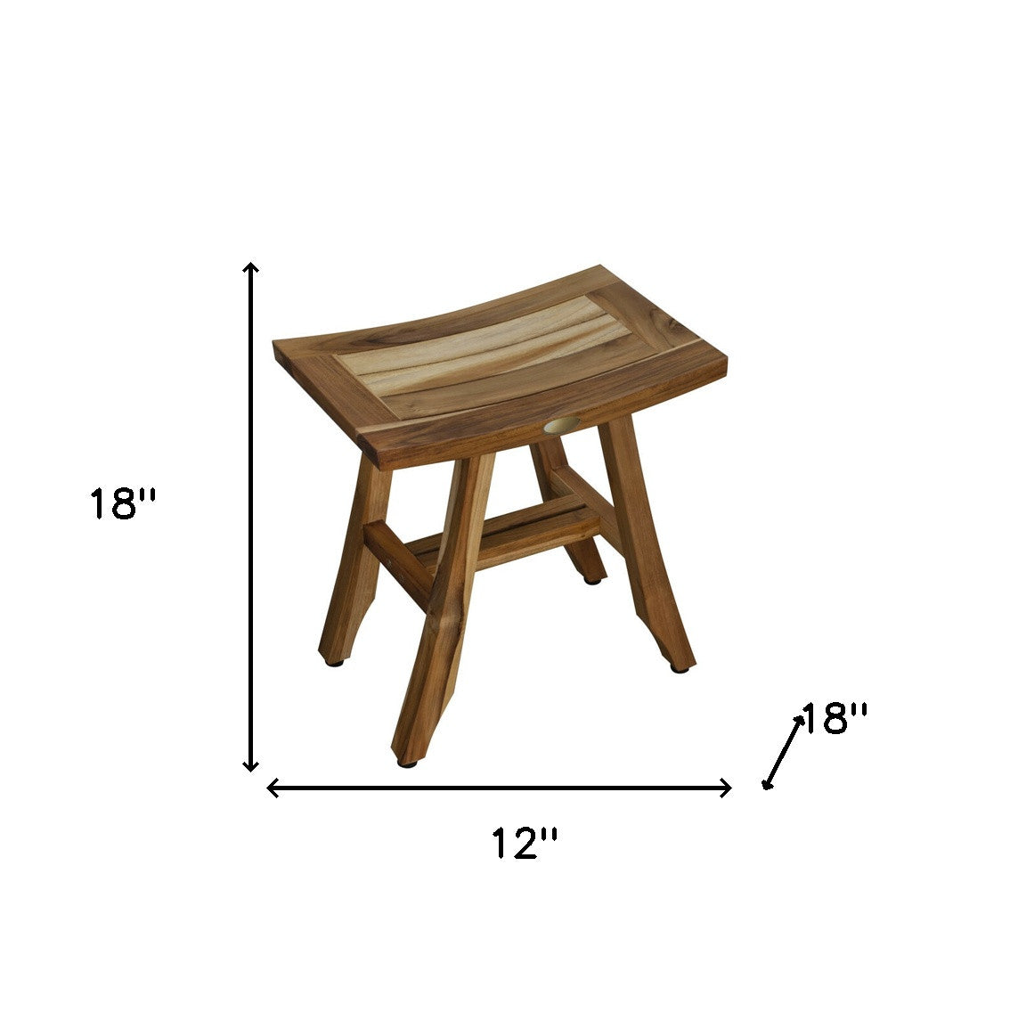 18" Teak Rectangular Shower Outdoor Bench With Shelf In Natural Finish