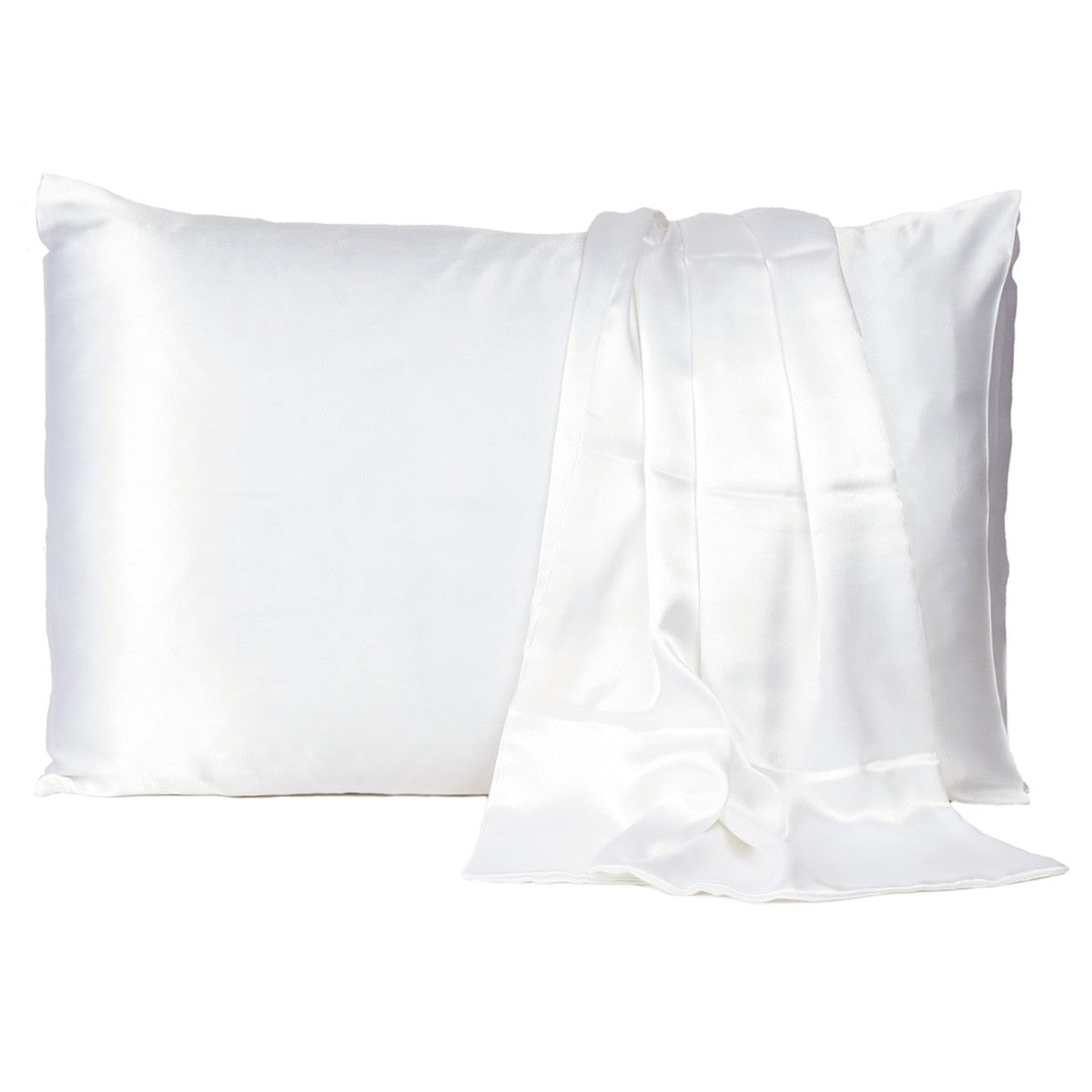 White Dreamy Set Of 2 Silky Satin Queen Pillowcases