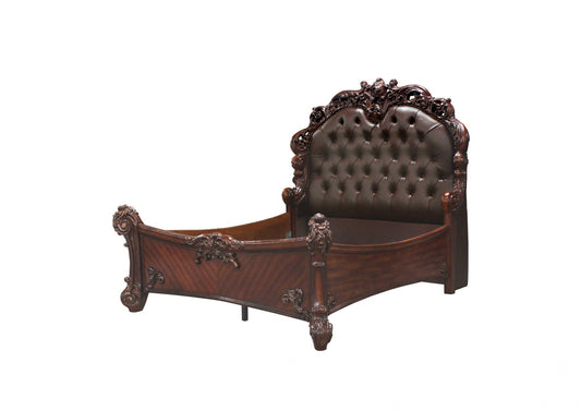 Tufted Dark Brown Upholstered Faux Leatherno Bed