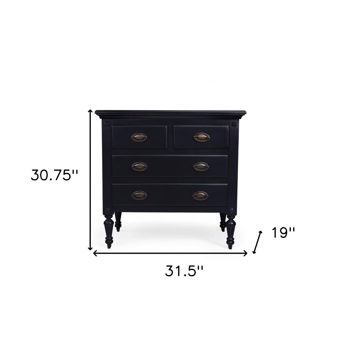 32" Black Solid Wood Four Drawer Gentlemans Chest